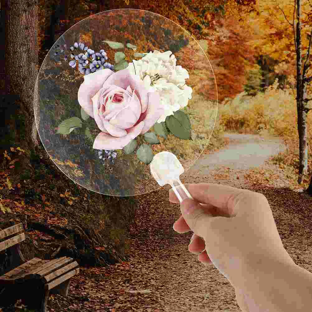 10 Pcs Hand Held Fan Round Fans Manual DIY Painting Kids Transparent Blank Handicrafts Supplies Child