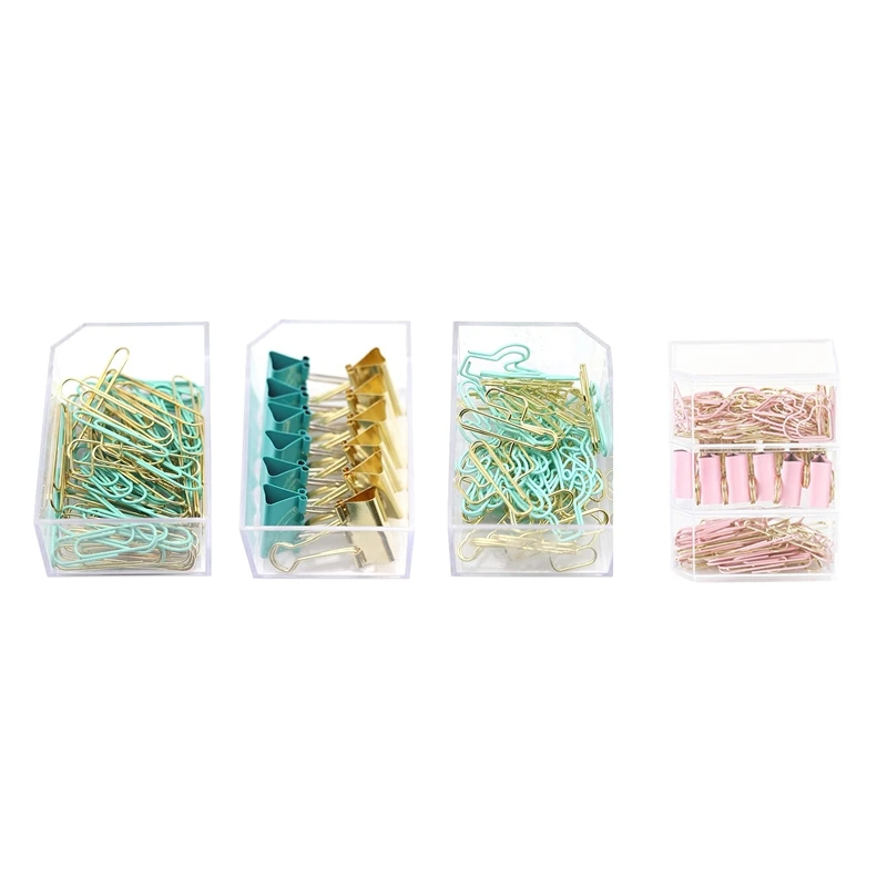 Gold Binder Clips And Paper Clips Set (3-In-1 Boxed) For Office School Supplies Teachers Classroom Daily Use