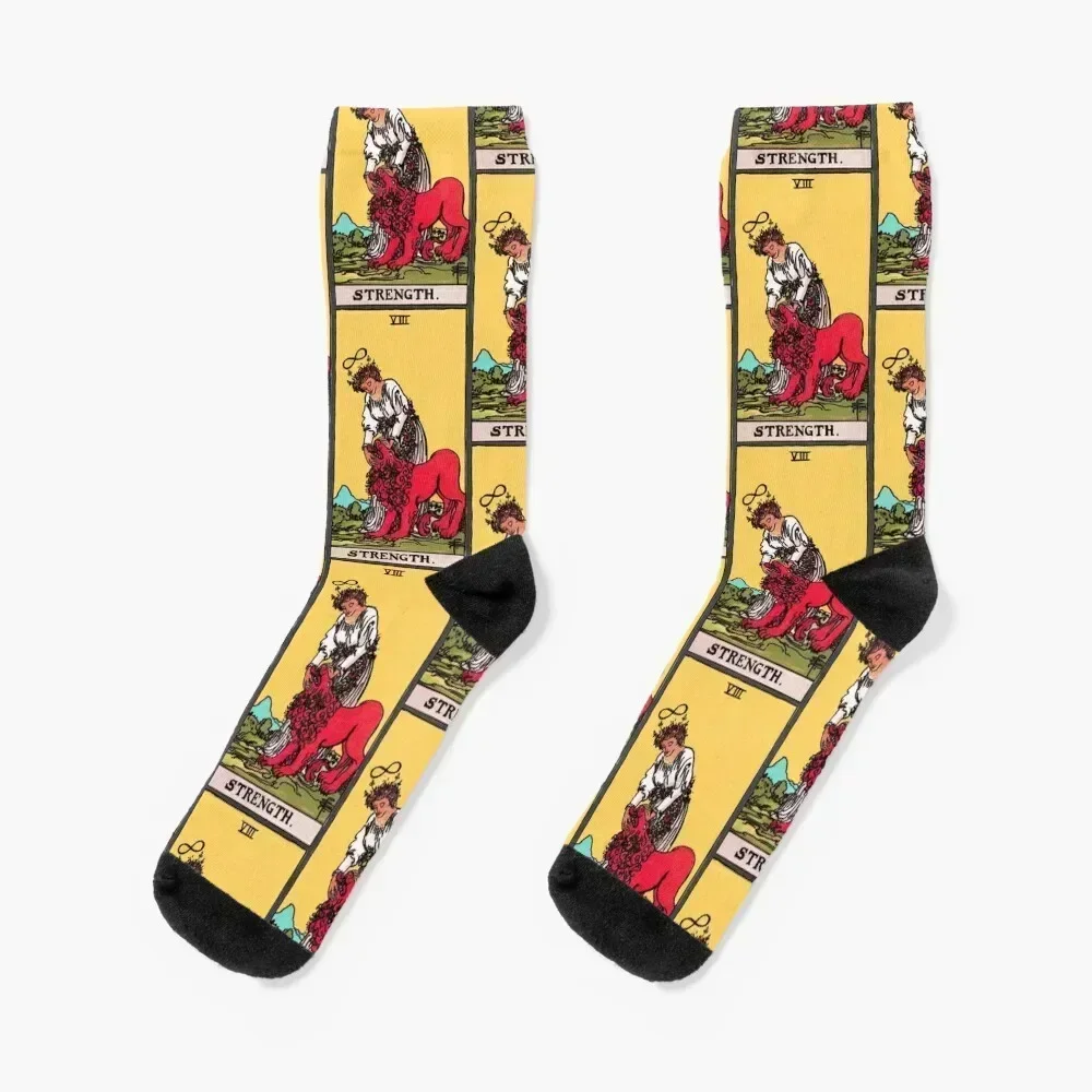(High Quality) Strength -Rider Waite Tarot Card Socks Stockings man cool custom sports Socks Man Women's