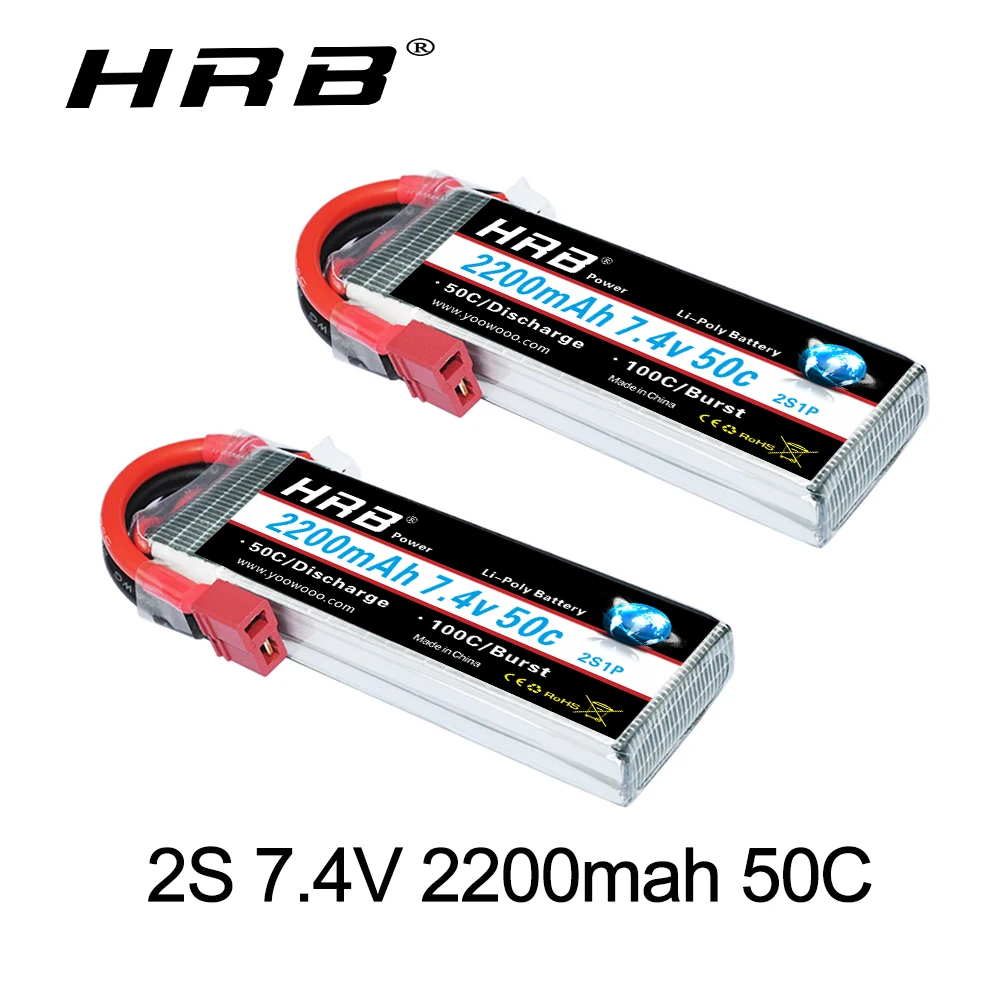 HRB 2S 7.4V 2200mah Lipo Battery 50C with Deans Connector for Losi Car Truck 1/16 1/12 woltys RC Tanks Airplane Drone DIY