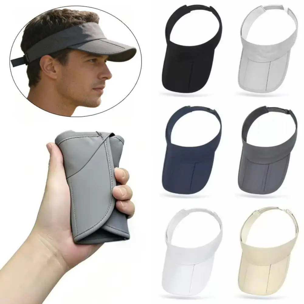 Summer Breathable Foldable Sun Visor Hat Adjustable Long Brim Baseball Cap Anti-UV Flexible Brim Empty Top Hat Running