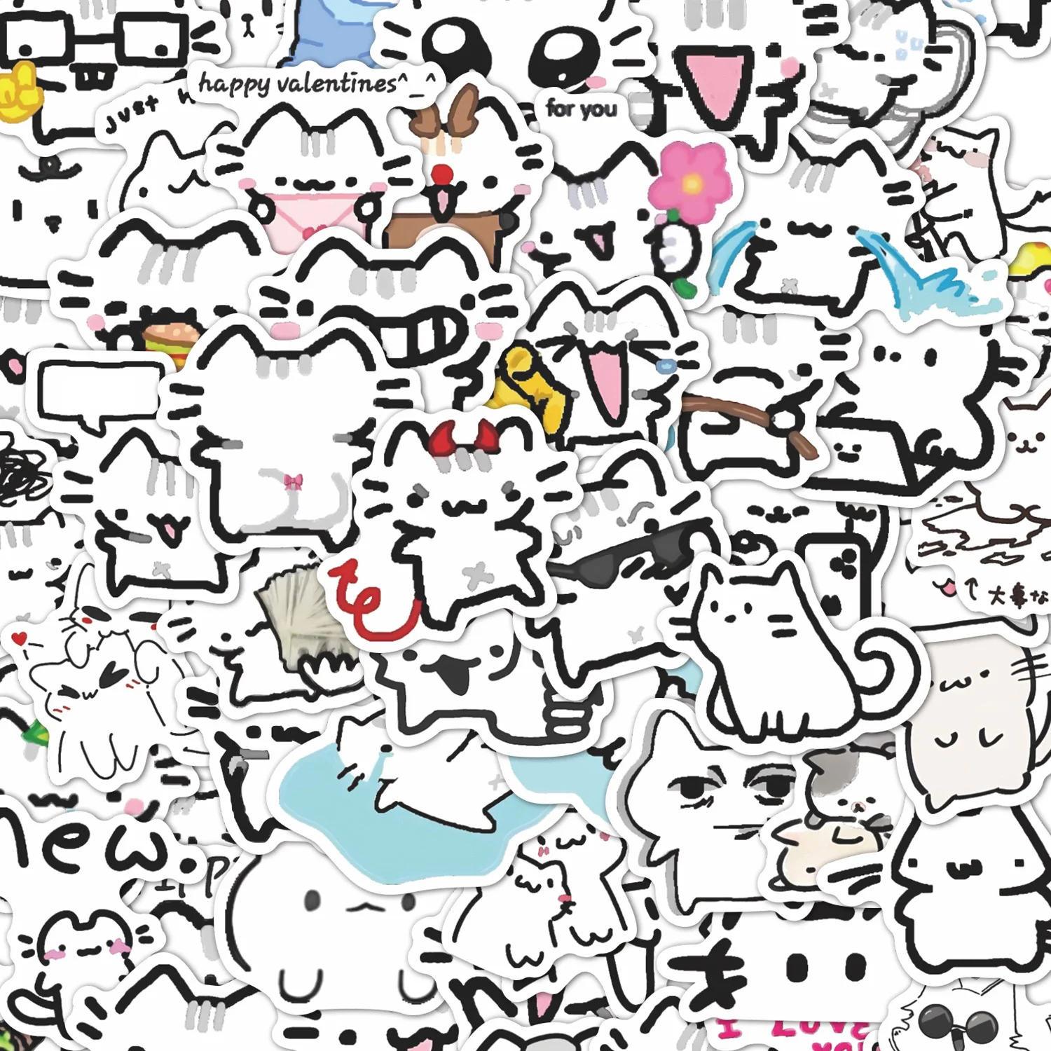 62 pegatinas de gatos Pokky, calcomanías de animales kawaii, memes, grafitis para equipaje, laptop, teléfono, guitarra, coche, bicicleta, monopatín