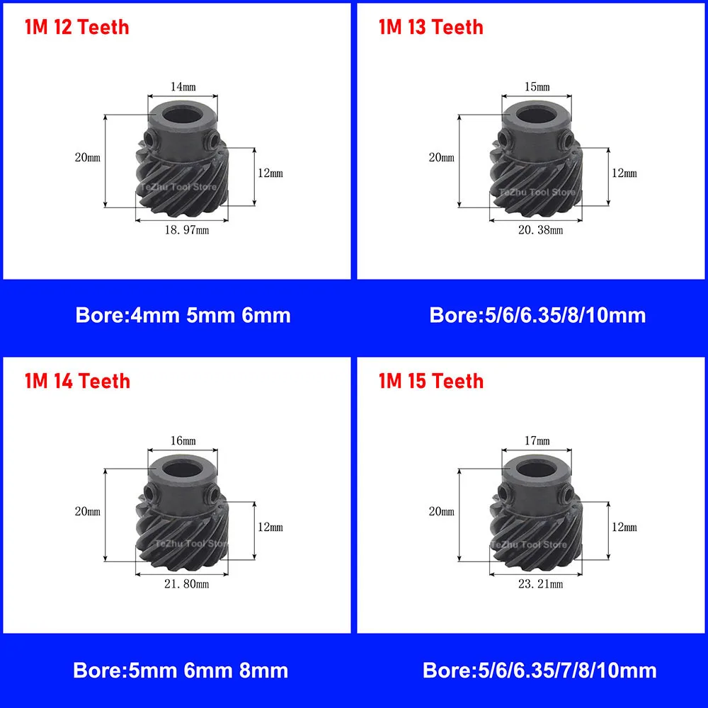 1Pcs 45 Degree Helical Gear 1 Mod 12 Teeth-20 Teeth Right Rotation Gear 45# Steel Blackened Round Bore & Keyway Bore & D Bore