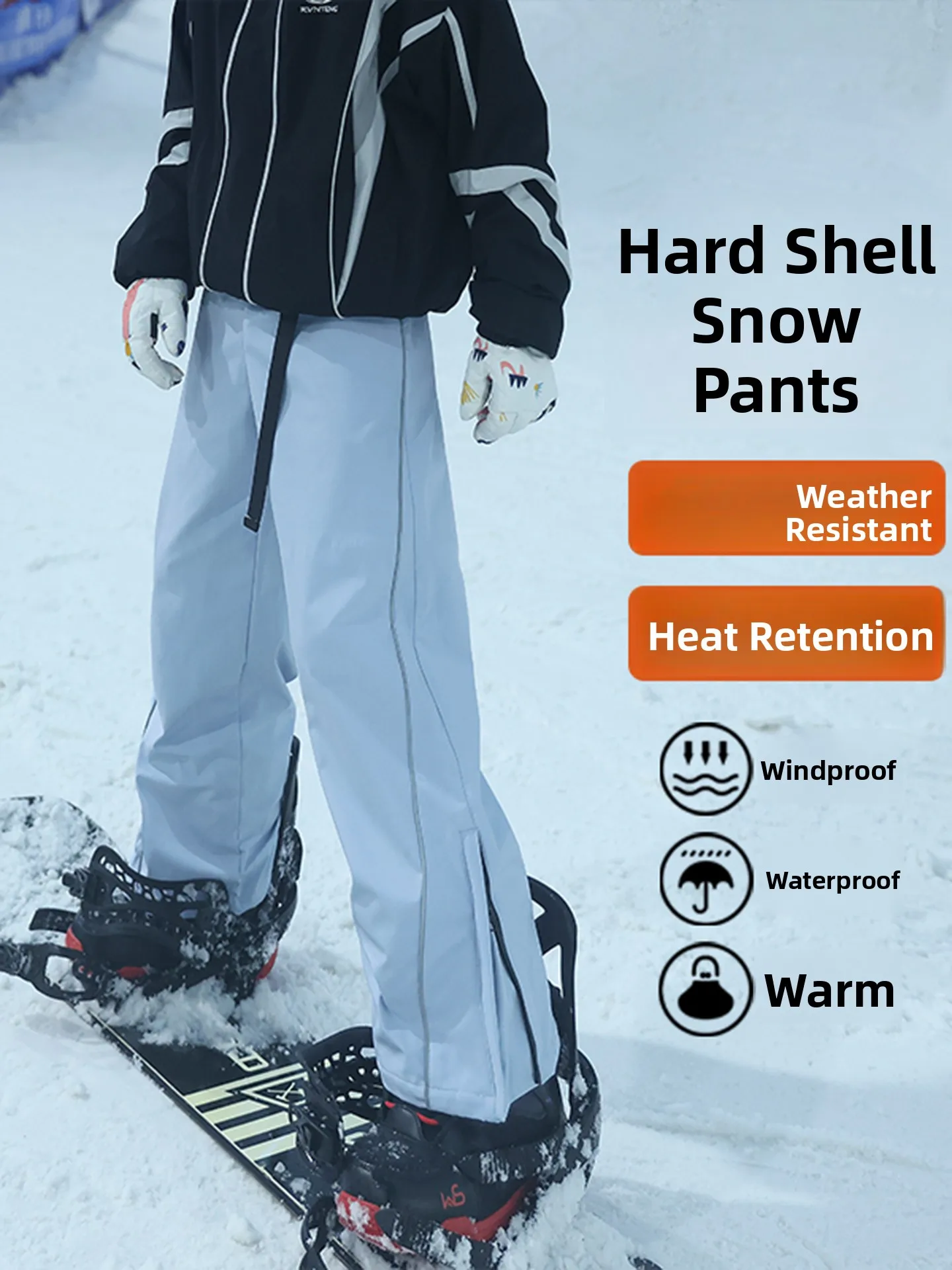 Thiened Silver  Velvet Ski Pants Men's Winter Adjustable Waist Belt Warm Trousers Tee-Proof Couple Snowboarding Pants view 4