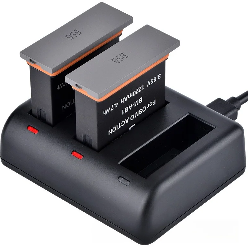5 قطعة بطارية وسعة 1220 مللي أمبير في الساعة AB1 ومجموعة شاحن لـ DJI OSMO Action 1 قاعدة شحن سريعة مزدوجة الفتحة مع مؤشرات LED