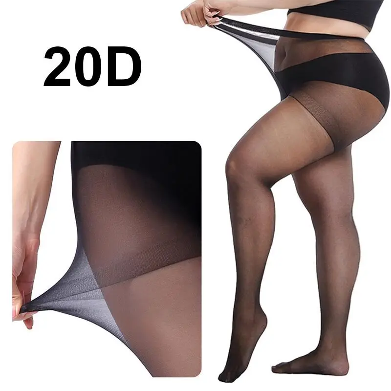 Damen Übergröße 20 Denier Transparente Strumpfhose mit Hoher Taille, Nylon-Strumpfhose, Superelastisch XL-4XL, Große Größen für Kräftige Damen bis 150kg/330lbs – Detail 3