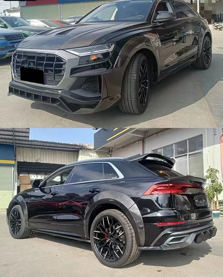 Dry Carbon Fiber Body Kit Front Bumper Edge Side Skirt Rear Diffuser Rear Spoiler For Audi Q8 PD Style Body Kit