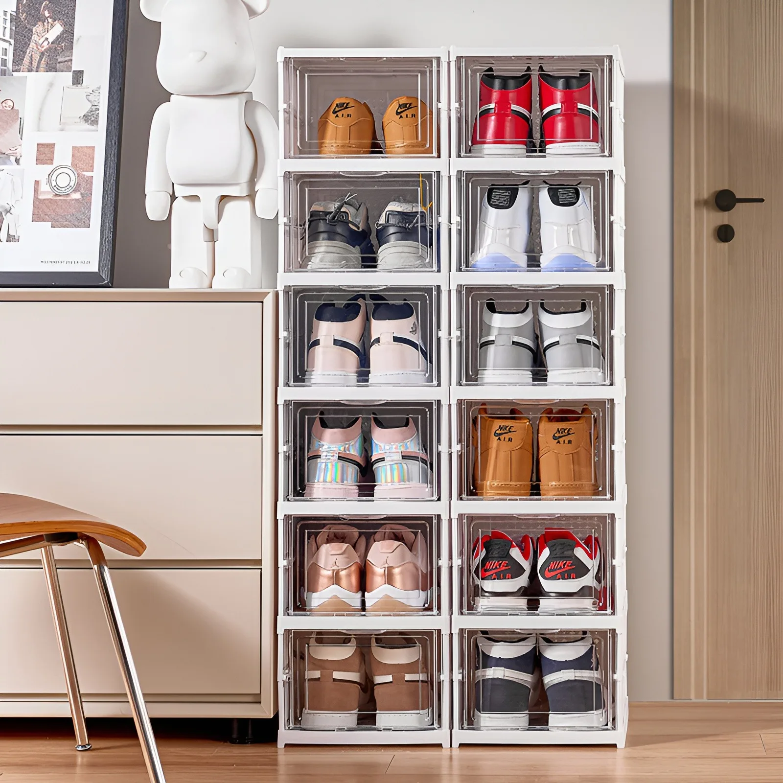 12 Grids Shoes Cabinet Foldable Sneaker Shoes Storage Organizers Dustproof Thickening shoes Boxes High-top Shoe Rack Shelf