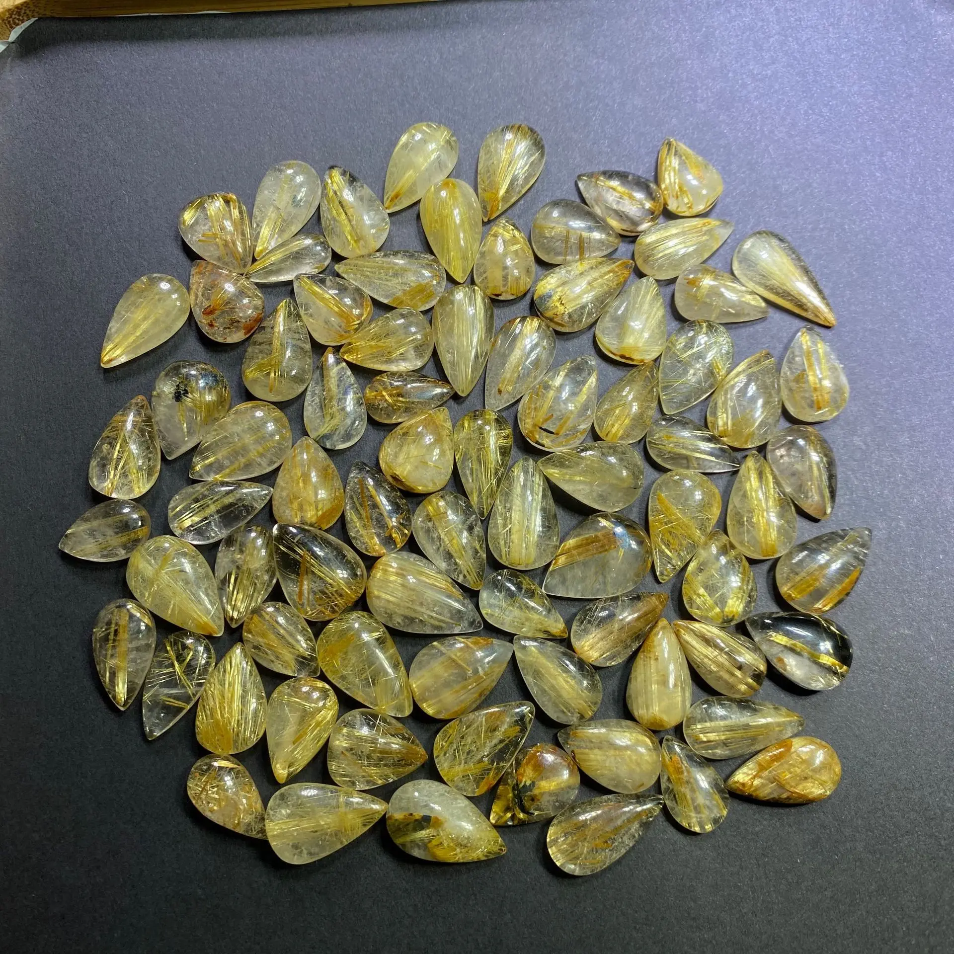 Wholesale Mixed 10pcs/lot Genuine Golden Rutilated Quartz Crystal Pendant Bead 16-26 mm Pear Drop Gemstone Loose Jewelry