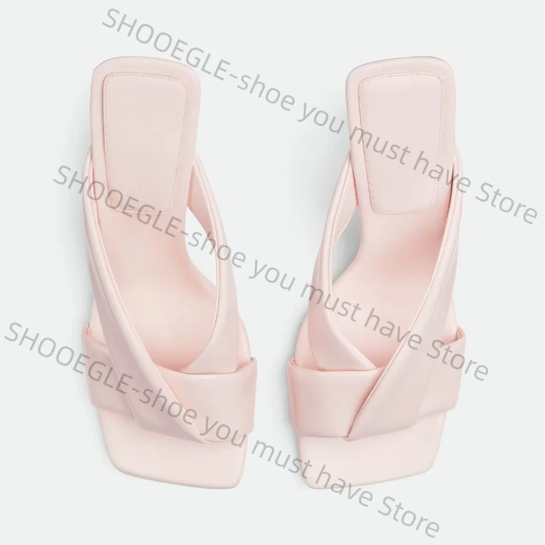 Women's Leather Square-Toe Wedge Heel Mule Shoes Twisted Strap Detail Design Slip-On Luxury Casual Ladies Daily Office Slippers
