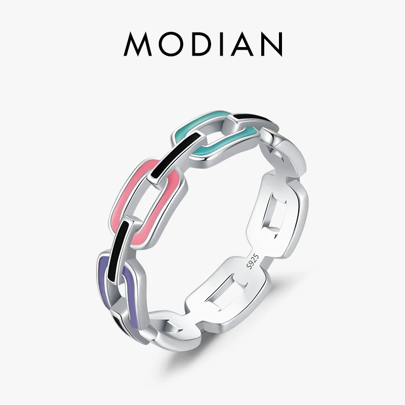 Modian Real 925 Sterling Silver Multicolour Geometric Enamel Finger Ring Fashion Stackable Fine Jewelry For Women Birthday Gift