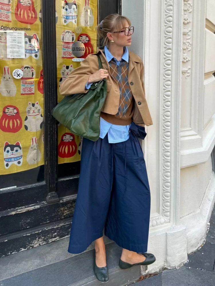 Женские винтажные коричневые свободные вязаные топы в клетку Argyle, женские повседневные пуловеры с воротником-поло и пуговицами, осенний новый женский трикотаж