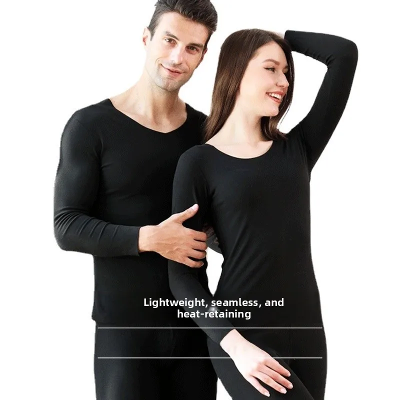 Conjunto de Ropa Interior Térmica sin Costuras para Hombre, Cuello en V, Forro Polar, ueso, Cuello Redondo, Ropa de Otoño, ...