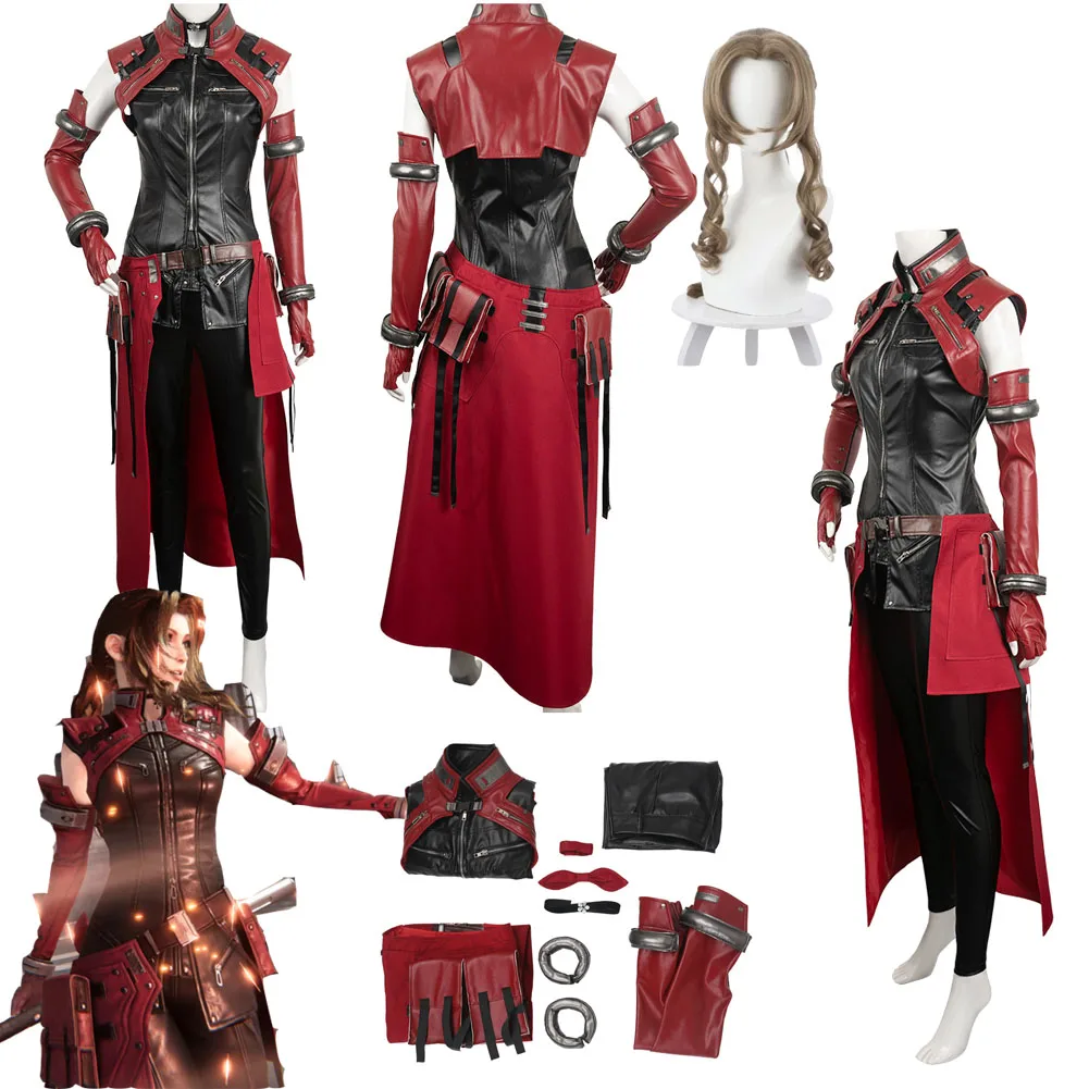 

Aerith Cosplay Wig Game Final Fantasy 7 Ever Crisis Costume Leather Suit Jacket Pants For Adult Women Outfit Halloween Carnival