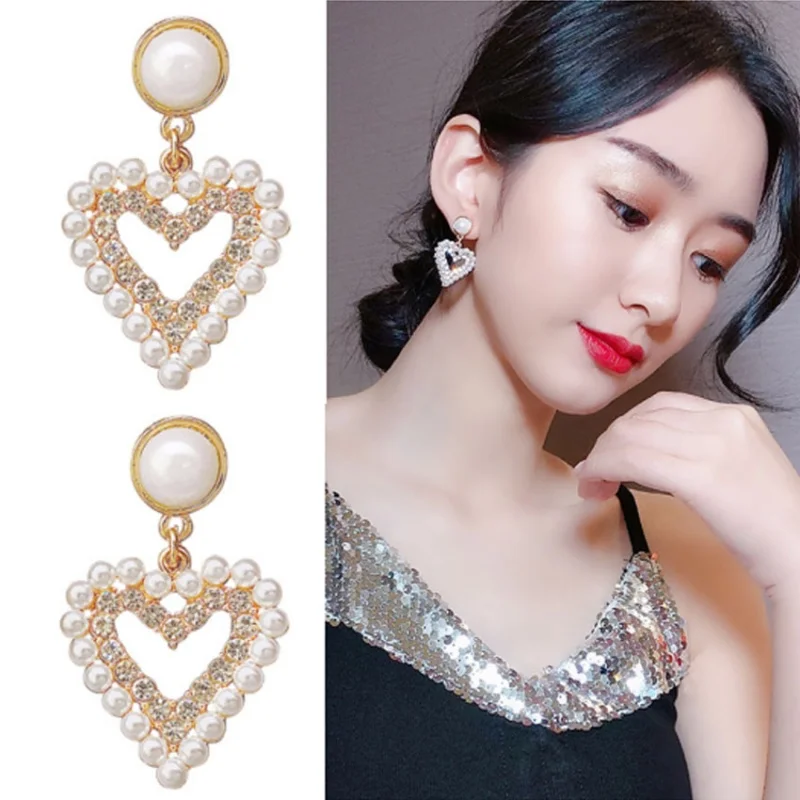 Sweet Girl Earrings 2025 New Earrings Love Crystal Pearl Fashion Temperament Earrings Women's Wholesale Moda Feminina