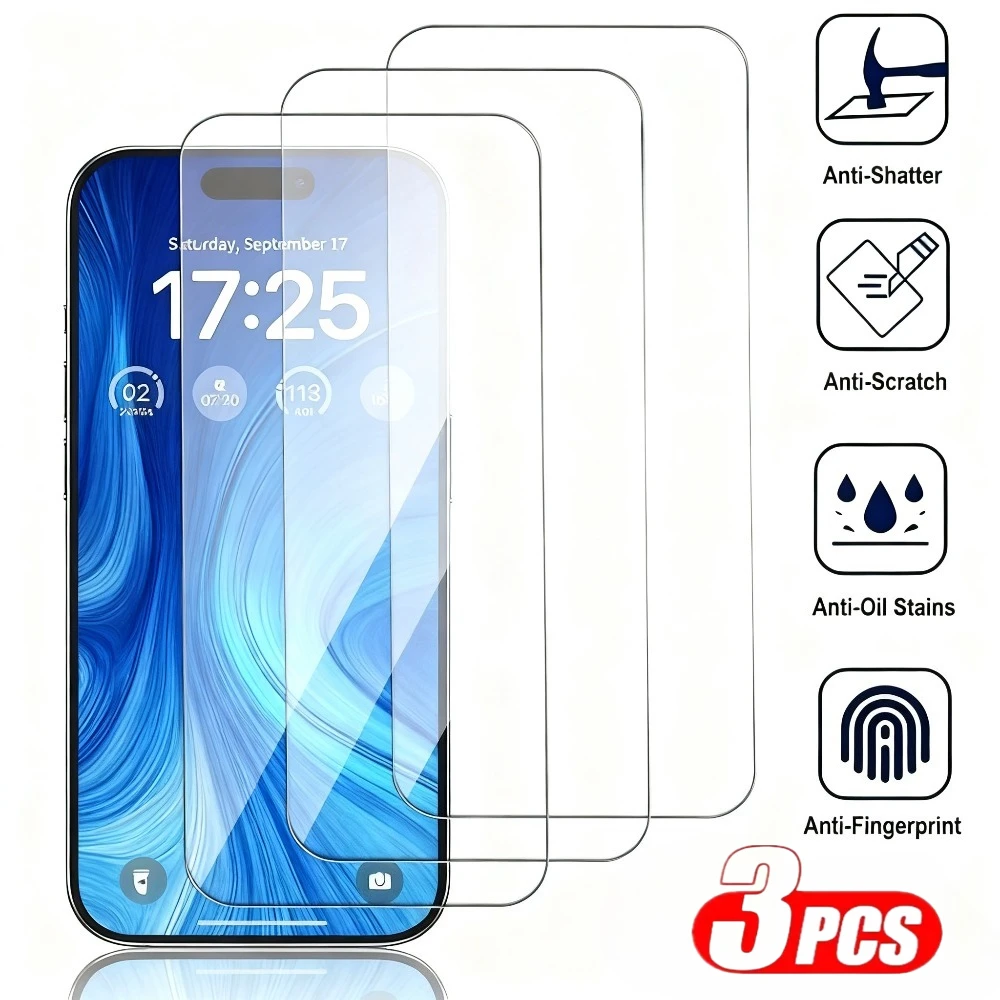 

3 шт. закаленное стекло Ultra HD для iPhone 17 16 15 14 Pro Max Air 16 15 Plus Защитная пленка для экрана для iPhone 14 13 12 11 Pro XR XS Max