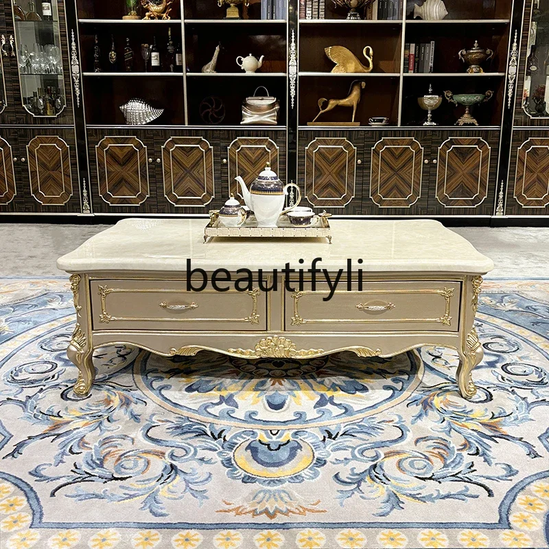 

A16 French solid wood coffee table, European court carved small apartment living room tea table neoclassical, furniture