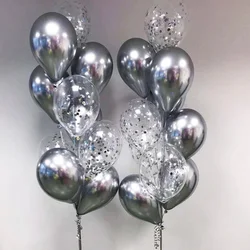 20 stücke Chrom Metall Gold Silber Ballon Konfetti Set Geburtstag Party Dekorationen Erwachsene Kinder Helium Globos Luft Bälle Hochzeit Decor