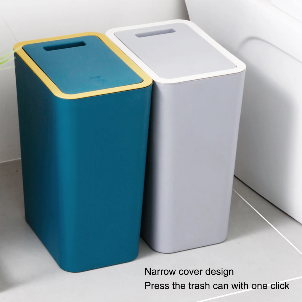 Nordic Trash Can - Press Open Lid Wide Application Rectangular Trash Bathroom Kitchen Toilet Black L