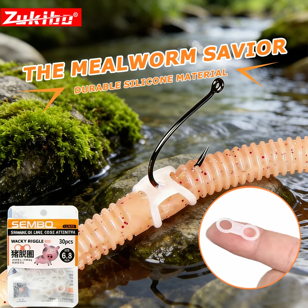 ZUKIBO 30 Stück Wacky Worm Soft Bait Schutzringe 4,5 mm / 6,3 mm, vertikales Design für Rig Senko Bass Fishing Tools – Detail 1