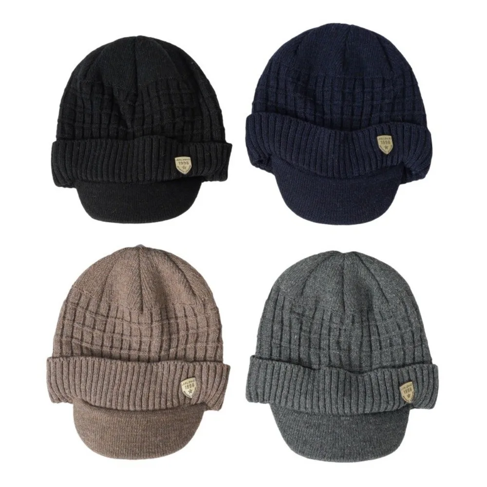 Comfortable Thickened Men's Winter Hats Elastic Keep Warm Knitted Hats Lined Solid Color Winter Warm Cap Winter