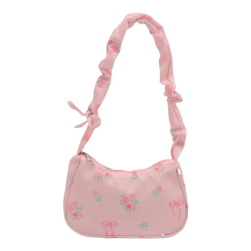 

Women Floral Handbag Pleated Shoulder Bag School Bag Large Capacity Armpit Bag