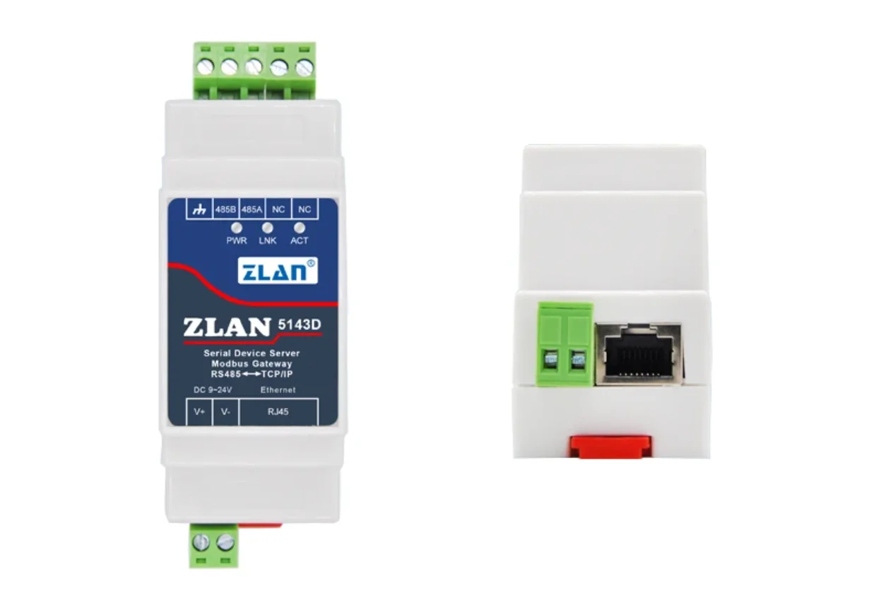 ZLAN5143D din rail mounting serial to Ethernet Device Server Modbus Gateway RS485 to TCP/IP DC9-24V