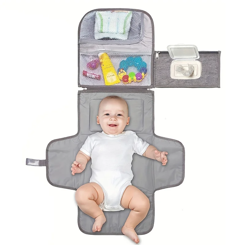 

Водонепроницаемый пеленальный коврик для новорожденных с карманом для салфеток, пеленальный коврик для детской кроватки или пола