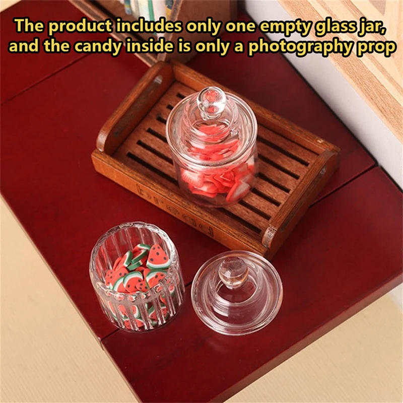 Tarro de dulces en miniatura para casa de muñecas, tanque de almacenamiento de botellas de vidrio con tapa, Vial pequeño, decoración del hogar, juguete, accesorios para casa de muñecas, 1:12