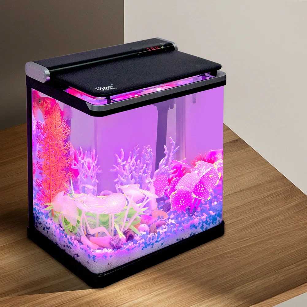 Smart 4 Gallon Fish Tank Starter Kit Small Glass Desktop Aquarium with Flip Lid Led Lighting,betta tank