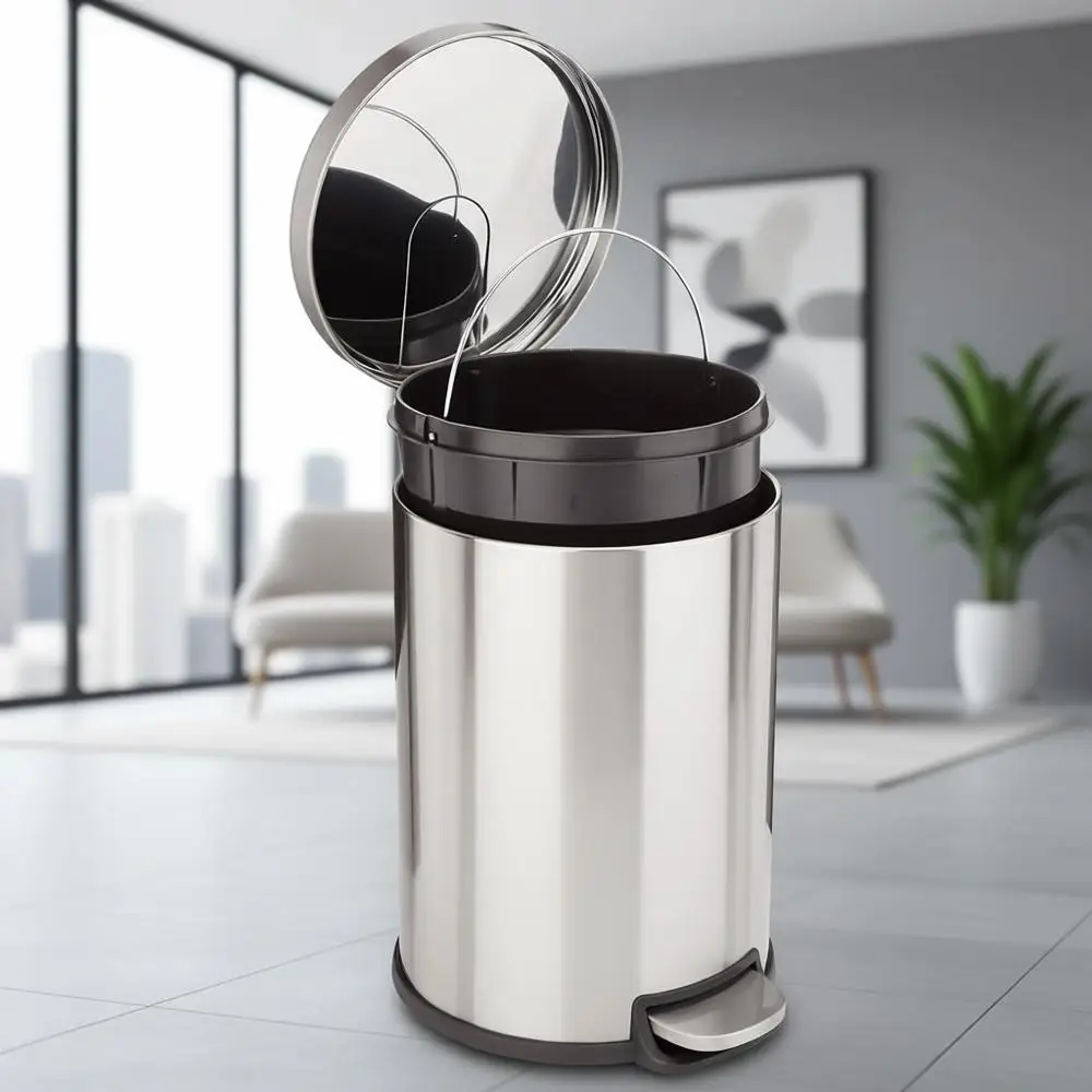 

Foot-Activated Trash Can with Removable Bucket, 20L/5.3G, Brushed Stainless Steel
