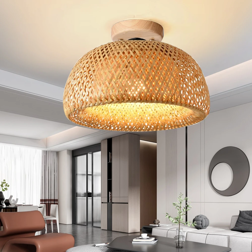 

HandMade Vintage Bamboo Weaving LED Pendant Light Home Hanging Chandelier Lighting Living Room Kitchen Rattan Woven Pendant Lamp