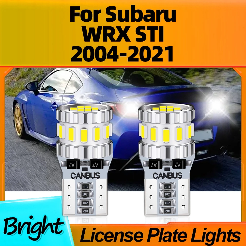 2Pcs W5W Car LED License Plate Lights T10 12V Auto Lamps For Subaru WRX STI 2004 2005 2006 2007 2008 2009 2010 2011 2012 13-2021