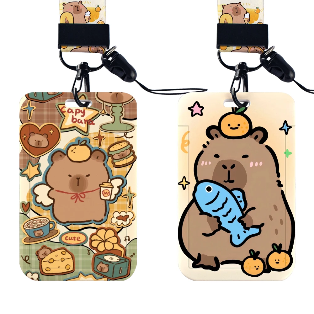 W Cartoon CapybaraCard Holder Neck Strap cordini ID Badge Holder portachiavi Hang Rope portachiavi accessori regali