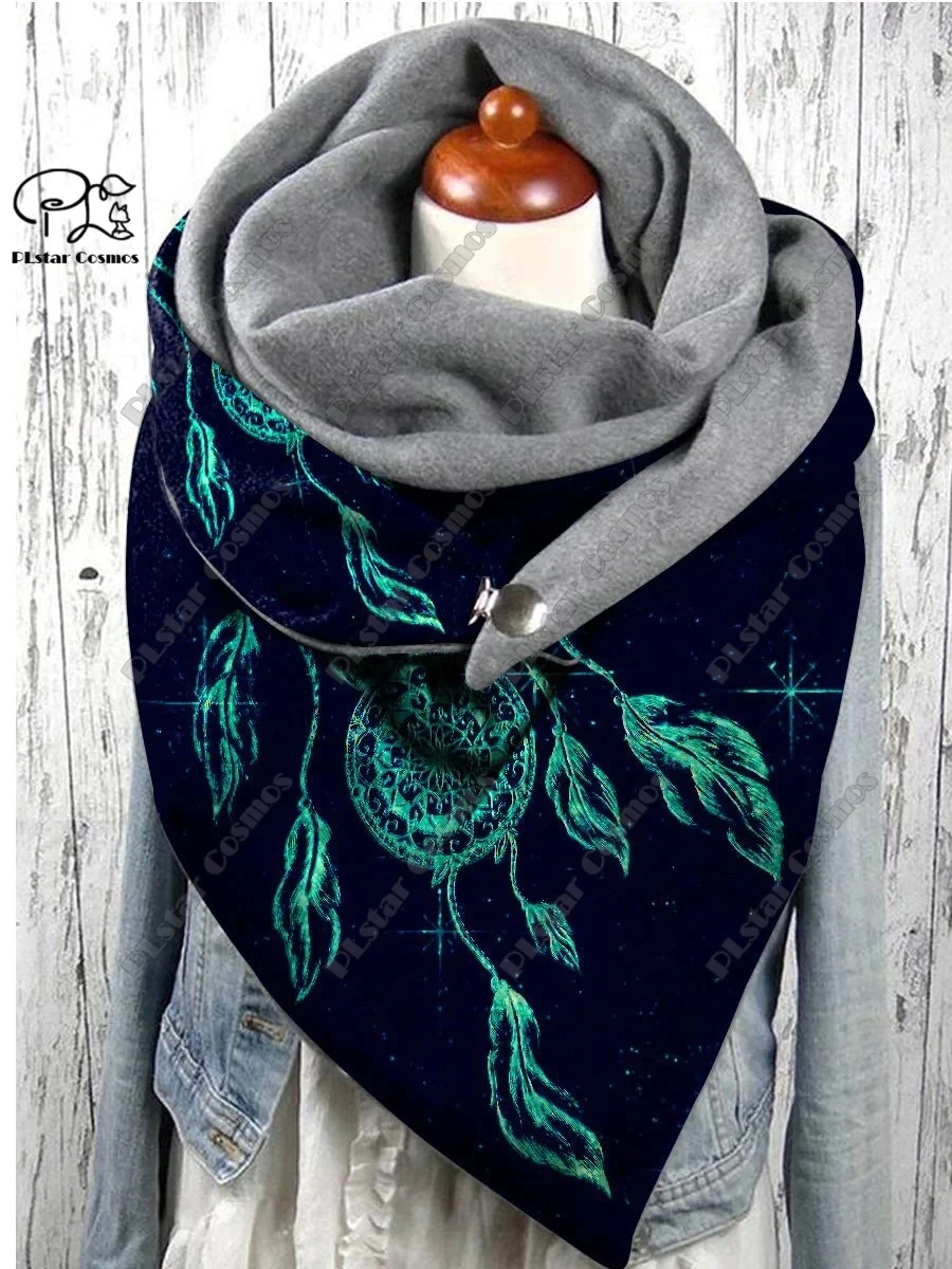 3D printed gradient dandelion feather dream catcher pattern printed warm shawl scarf spring and winter large triangle scarf