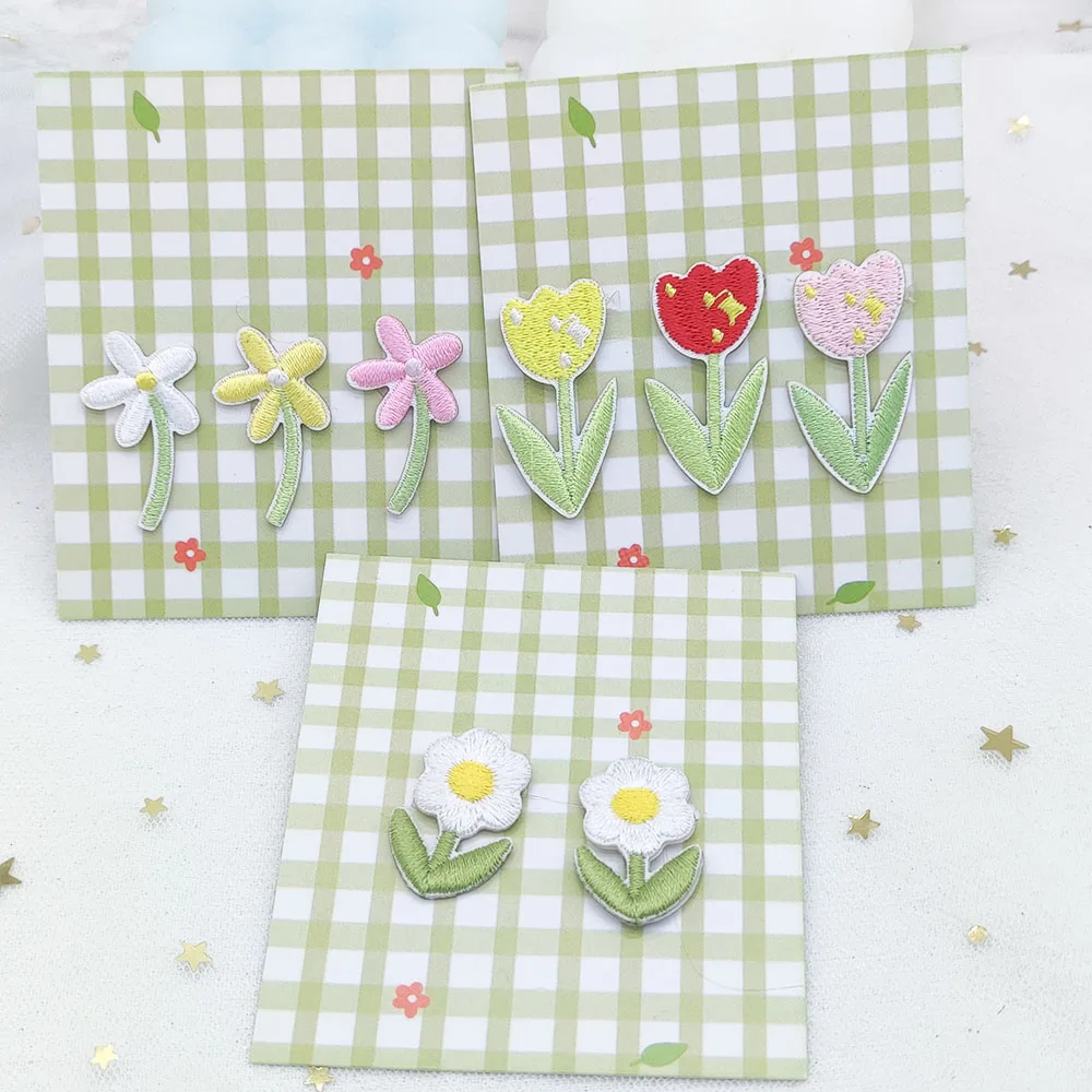 Cute Mini Flower Embroidery Patch Self-adhesive Applique Decorate Phone Case Wallet Paste Stationery Hand Book Iron Sticker