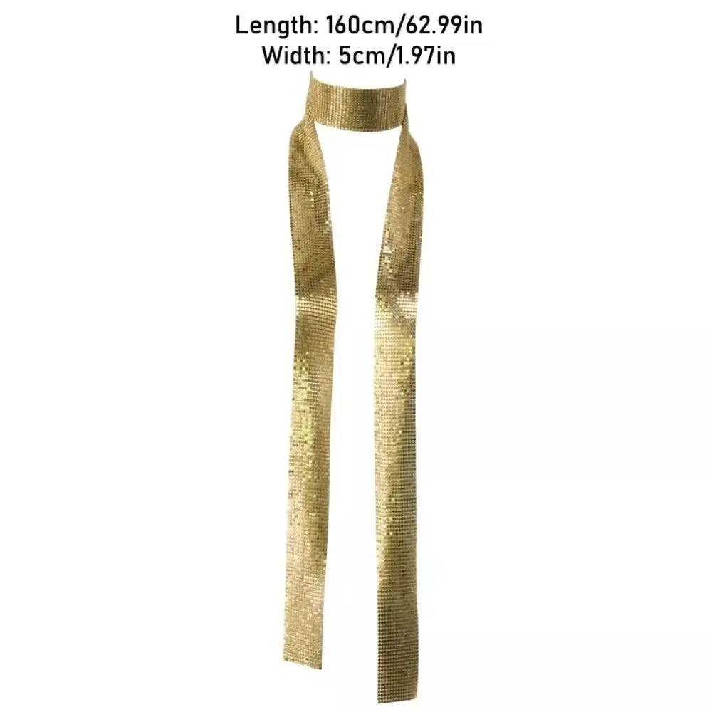 Mode esthétique paillettes écharpe Punk longue mince scintillant Bling foulard Sexy en alliage d'aluminium Cool mince écharpe dames