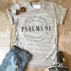 Christian T Shirt Blessed Women Clothing Religious Tee Hymn Tops Christ Jesus Shirt Jesus Love Tee Psalms 91 Punk Clothes