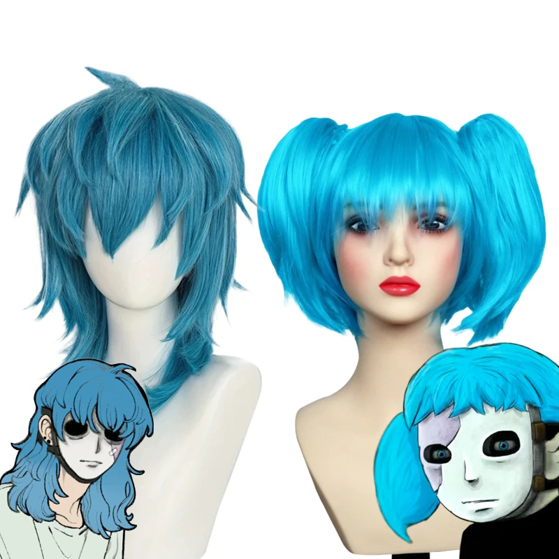 Juego Sally Face Cosplay peluca hombres mujeres azul Sally pelo pelucas sintéticas resistentes al calor Halloween carnaval Prop
