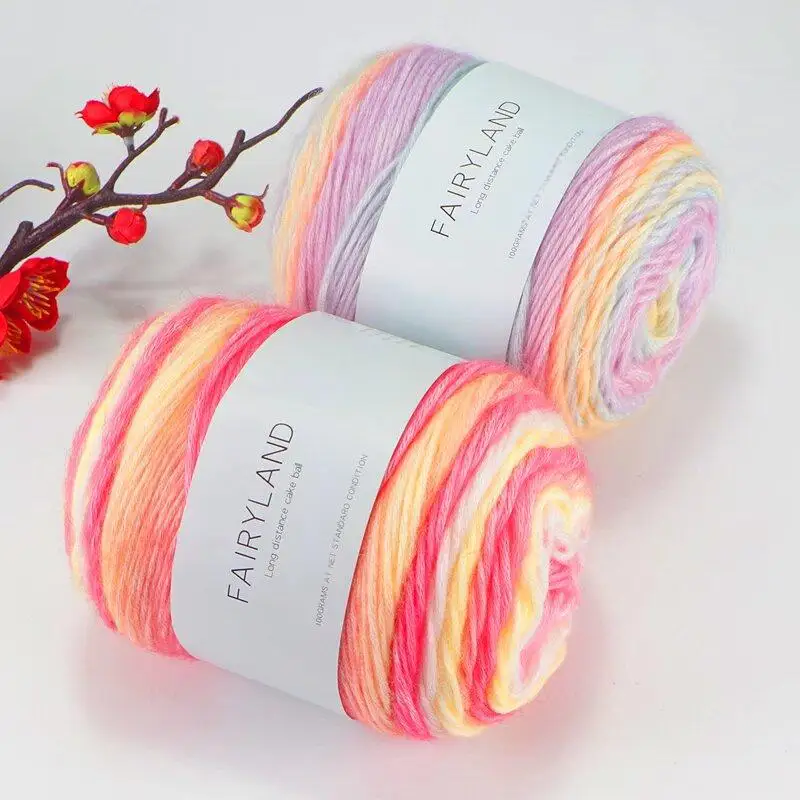 400g Rainbow Colorful Gradient Cake Yarn Mohair Spray Yarn Handmade DIY Material Knitting Fashion Men's and Women's Sweater Scarf Hat Yarn Ball 4 Pieces/Pack