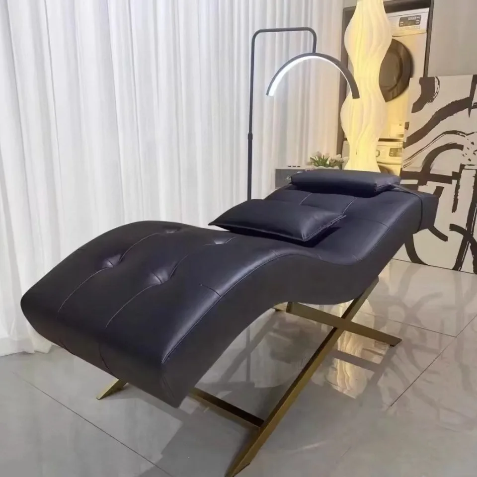 Manufacturers Provide Curved Salon Pink Leather Stainless Steel Base Beauty Eyelash Extension Bed for Lash