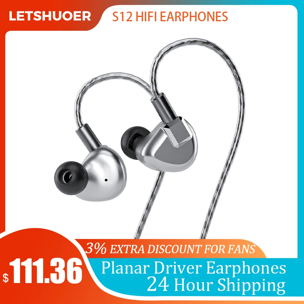 

Letshuoer S12 HIFI Wired Earphone In Ear IEMs Monitor for Iphone High End Bass Hifi Headphone 14.8mm Planar Driver 3.5/4.4 Plug