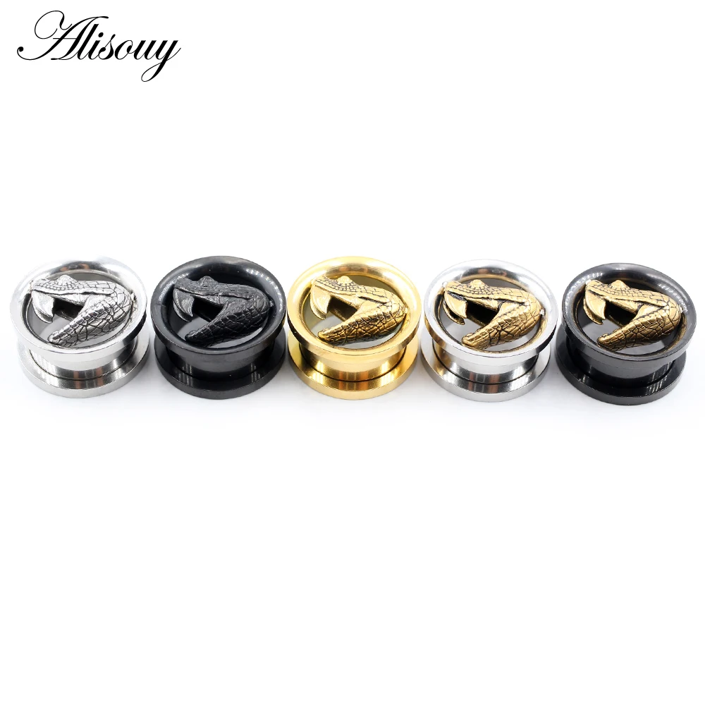 Alisouy 1PC 8-19mm Stainless Steel Snake Head Thread Ear Tunnels Plugs Flesh Expanders Stretchers Gauges Piercing Body Jewelry