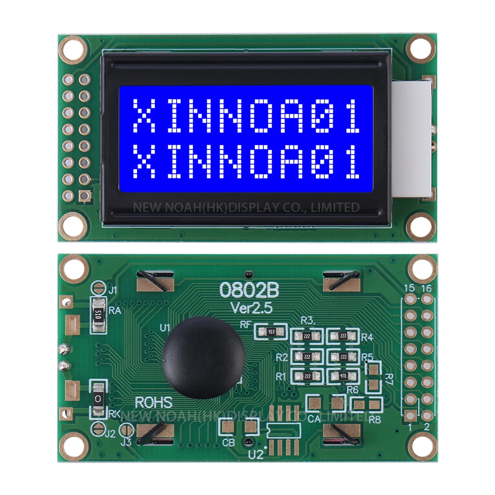 블루 필름 흰색 문자 0802B 문자 도트 매트릭스 스크린, 02X8 LCD, 58X31.87X13.5Mm, 8*2 문자 LCD 스크린, Cob LCD 모듈