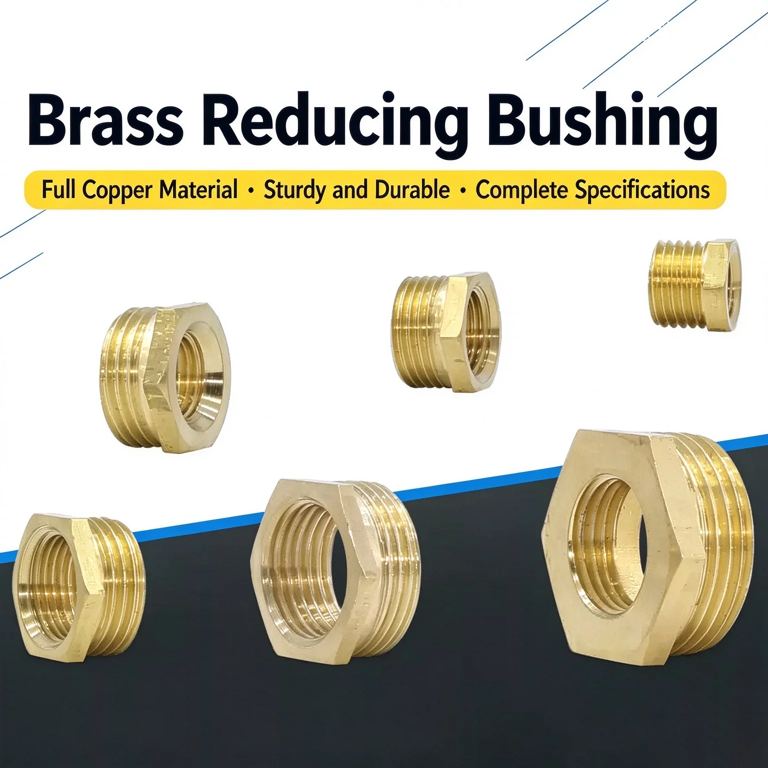 5PCS 1‑inch to 6‑point to 4‑point to 2‑point, 1/3‑point male‑female thread reducing bushing, full‑copper Brass adapter bushing