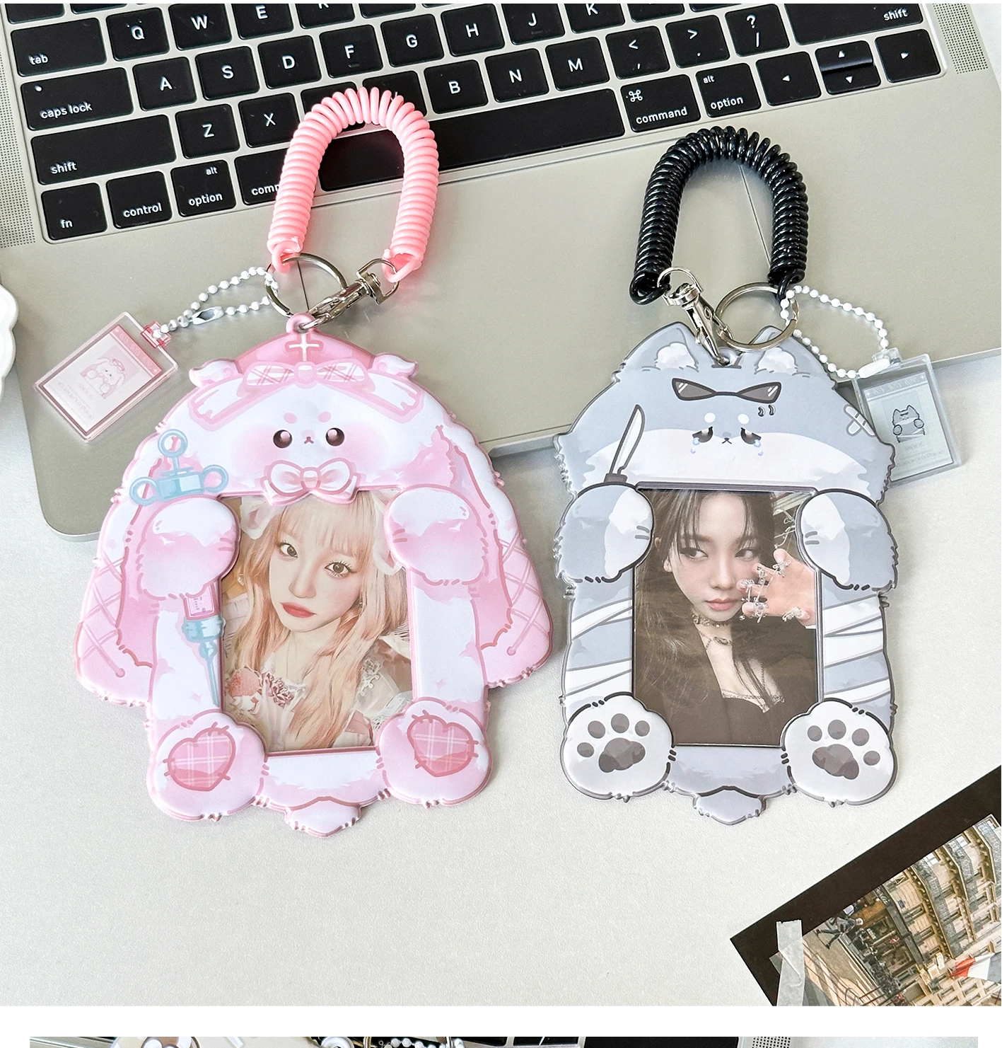 

Cute Animal 3 inch Kpop Photocard Holder Kawaii Rabbit pig dog Photo Card Holder Bag Pendant Back To School Stationery