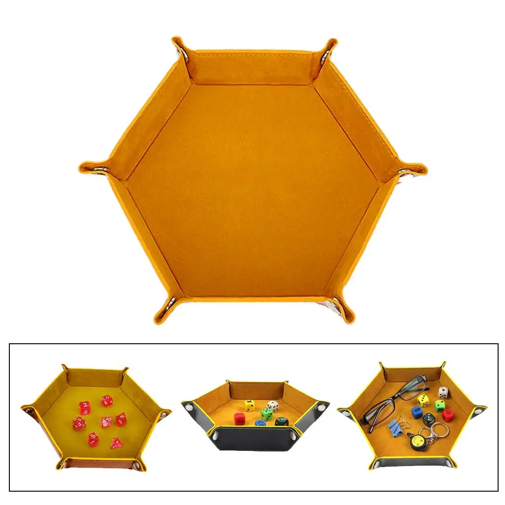 Plateau à dés hexagonal Portable, boîte de rangement pliable en cuir, tapis en flanelle pour jeux roulants et fêtes