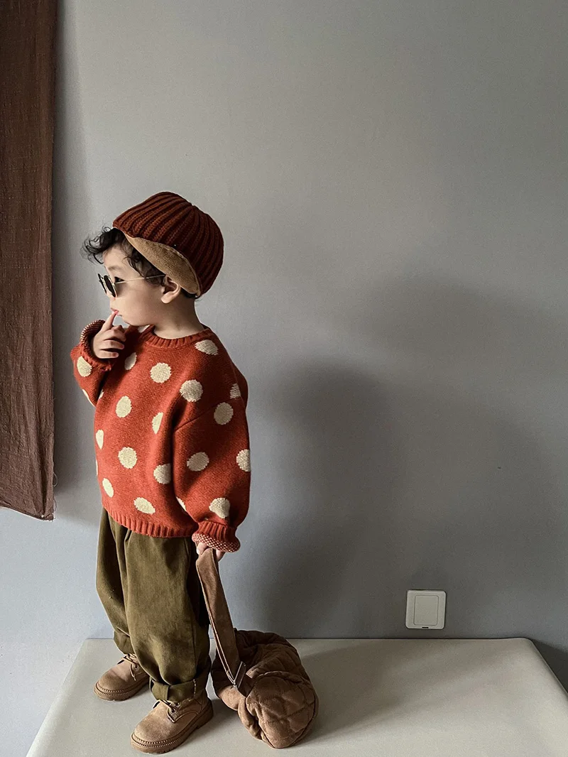 MILANCEL Herbst Winter Vintage Look Kinder Jungen Pullover Polka Dot Mädchen Strickwaren Outwear Jungen Pullover für 1-6Y – Detail 10