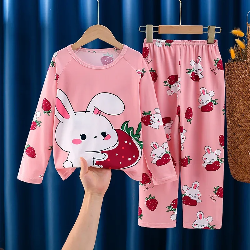Girls Cute Cartoon Rabbit Pajamas Boys Long Sleeve Sleepwear Kids Spring Summer Casual Loose Homewear Clothing Sets Pyjamas
