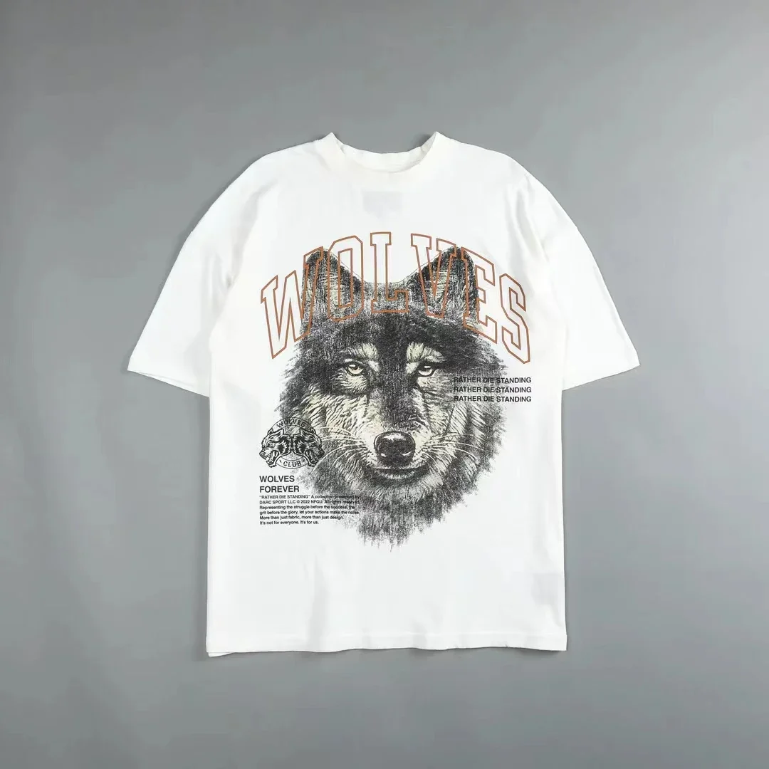 Hip Hop Women Men Summer Wolves Tee Loose Fitness T Shirts Casual Short Sleeve Letter Print T-shirt Darcs T-Shirt Tops Tee Y2k